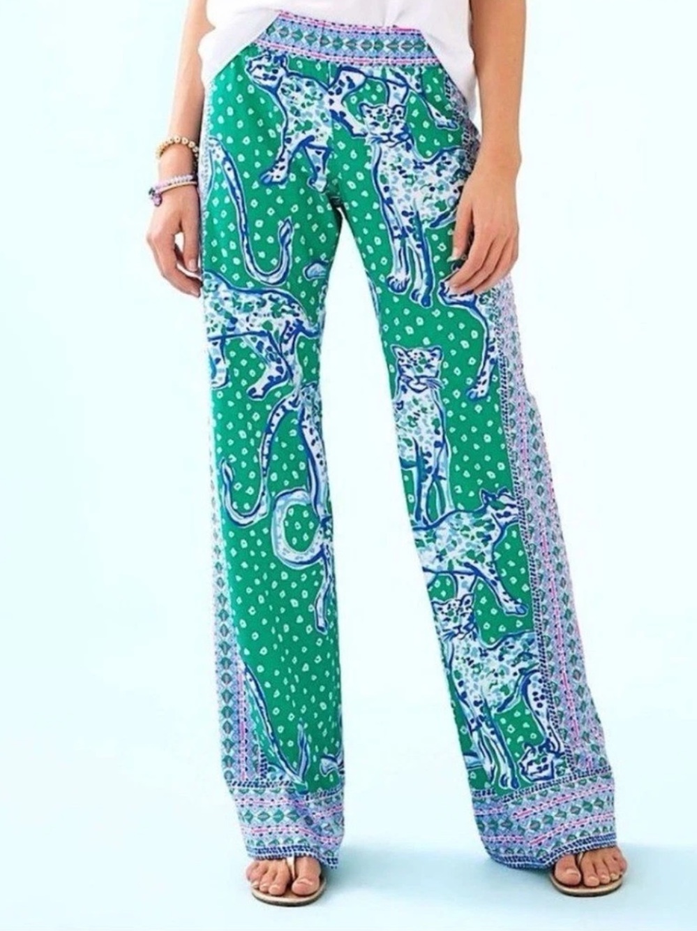 Lilly Pulitzer Bal Harbor Palazzo Pants Emerald Green On The Prowl Size S